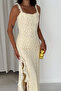 Women's Yellow Yıtmaç Detail Backless Long Lace Dress - 4