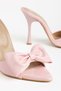Zri̇n-49 Exclusive Pink Patent Leather Bow Detailed 11 cm Heeled Women's Slippers - 4