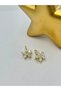 Baget Stone Flower Earrings (Brass Plated) Silver - 3
