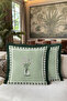 Daisy Floral Plaid Fringed Pillowcase - Spring Themed Green Cream Black Tassel Throw Pillow Cover - 6