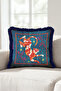 Exotic Tiger Figured Fringed Pillowcase-Safari Turquoise Tile Navy Blue Tassel Throw Pillow Cover - 7