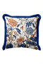 Birds and Flowers Pattern Fringe Pillowcase - Exotic Botanical Blue Navy Tassel Throw Pillow Cover - 2