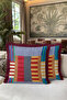 Colorful Striped Patchwork Fringed Pillowcase - Geometric Bohemian Blue Burgundy Tassel Throw Pillow Cover - 4