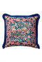 Exotic Tiger and Flower Garden Fringe Pillowcase - Ethnic Jungle Navy Blue Tassel Throw Pillow Cover - 7