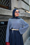 Women's Lycra Thick Striped Long Sleeve Bodysuit Navy Blue - 4