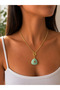 Women's Stainless Steel Green Natural Stone Looking Drop-Type Pendant Gold Color - 2