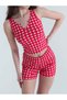 Red Corduroy Printed Women's Two-Piece Set