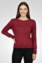 Women Ribbed Neck Knitted Sweater, Burgundy
