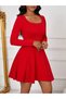 Women's Long Sleeve Square Neck Mini Imported Crepe Dress - 5