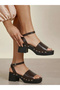 Studded Ankle Strap Block Heel Sandals - 7