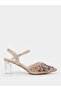 Beige Rhinestone Pointed Toe Slingback Pumps