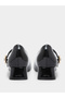 Black Plain Patent Block Heel Shoes - 4