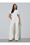 Beige Solid Wide Leg Pants
