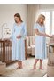 New Season Blue Summer Stylish Lace Detailed Design Short Sleeve Maternity Nightgown Set with Breastfeeding Feature - 7