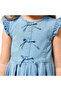 Round Neck Sleeveless A-line Denim Dress with Bow Detail - 5