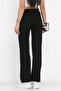Black Women's Self-Patterned Elastic Waist Palazzo Trousers - 4
