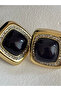 Gold Color Zircon Stone Black Square Earrings (2.4 cm)