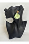 Gold Color Light Green Flower Earrings (6 cm) - 3