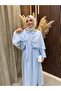 Elin Cloak Detailed Brooched 3-Piece Set |   Blue - 3