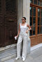 Leopard Patterned Waist-Tie Satin Trousers Stone - 6