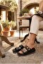 Women's Black Stone Buckle Double Strap Daily Slippers Orthopedic Comfortable Non-Slip Sole - 4