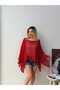 Women's Red Sequined Asymmetrical Transparent Blouse