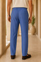 Men's Cobalt Blue Linen Look Relaxed Fit Summer Trousers - 5