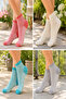 4 Pairs Women's Colorful Bamboo Straw Knit Patterned Socks Set - 4