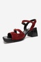 Yolen Red Suede Genuine Leather Women's Thick Heeled Sandals - 6