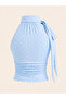 Baby Blue Polka Dot Blouse with Halter Neck Detail - 2