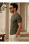 Set of 2 Men's Khaki-Khaki Cotton Slim Fit Crew Neck Basic T-Shirts - 3