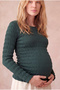 Maternity Green Seersucker Textured Cotton Crew Neck Long Sleeve Blouse Elsie - 3