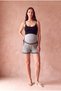 Maternity Grey/White Striped Cotton/Viscose Blend High Waist Tummy Flat Grey Paneled Shorts Simonne
