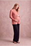 Maternity Pink Viscose Crew Neck Long Sleeve Double Layer Blouse with Breastfeeding Feature Alivia - 4