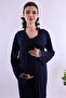 Prenatal and Postnatal Long Robe Maternity Pajama Set Effortt - Navy Blue - 3