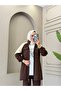 Women's 3-Piece Dabıl Fabric Hijab Set – Casual Combination with Zippered Jacket and Pants N-05532 _ Brown - 2