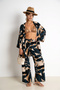Patterned Summer Viscose Kimono Trouser Set Lrn0013 Smoke Cream - 3