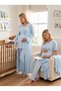 New Season Blue Double-Breasted Collar Design with Breastfeeding Feature Short Sleeve 100% Cotton Long Robe Pajama Set 3-Piece Set - 2