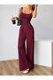 Women's Shoulder Strap Open Back Loose Fit Janjan Crepe Jumpsuit - 12081-2Xl/3Xl - Burgundy
