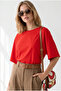 Women's Red Fitted Draped Crop Viscose Blouse Blz-19003433