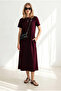 Women's Burgundy Crew Neck Pocketed Modal Buttoned Flowy Dress Elb-19002666 - 2