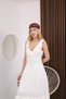 V-Neck Covered Button Detail Linen Dress Cream Color - 3
