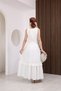 V-Neck Covered Button Detail Linen Dress Cream Color - 5