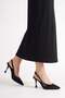 Women's Black Open-Heeled Shoes with Heels and Accessories - 2