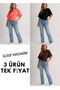 3-Piece Women's Fitted, Wide-Sleeved Top Blouse-T-Shirt (Raspberry-Black-Coffee) - 4