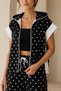 Women's Polka Dot Hooded Vest and Wide Leg Pants Two-Piece Set - Black - 4