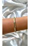 Women's Gold Color Stone Modern Design Handcuff Bracelet - 2