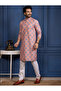Mens Printed Cotton Kurta Set with All Over Thread Work - 5