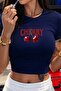 Women's Crop Slim Fit Cherry Printed 100% Cotton T-Shirt – White