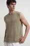 Khaki Relax Fit Textured Men's Sleeveless T-Shirt - 5